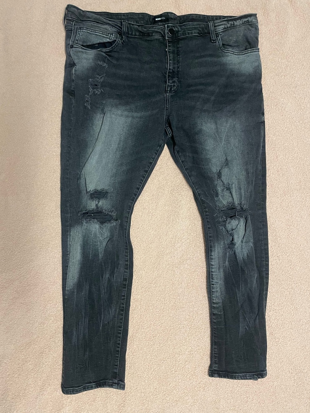 novamen Slim Ripped Men's Black denim Jeans size 42 Millenial slim